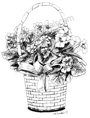Violets and Ribbons in a Wicker Basket